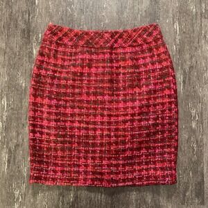 Vintage Coldwater Creek Textured Plaid Tweed Pencil Skirt Red Pink Women Size 10